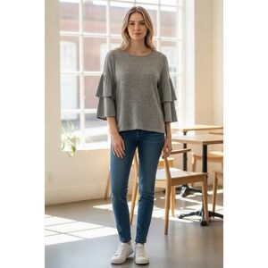 Vero Moda Women's Pullover Sweater Shirt Heather Gray Sz Med Tiered Bell Sleeves